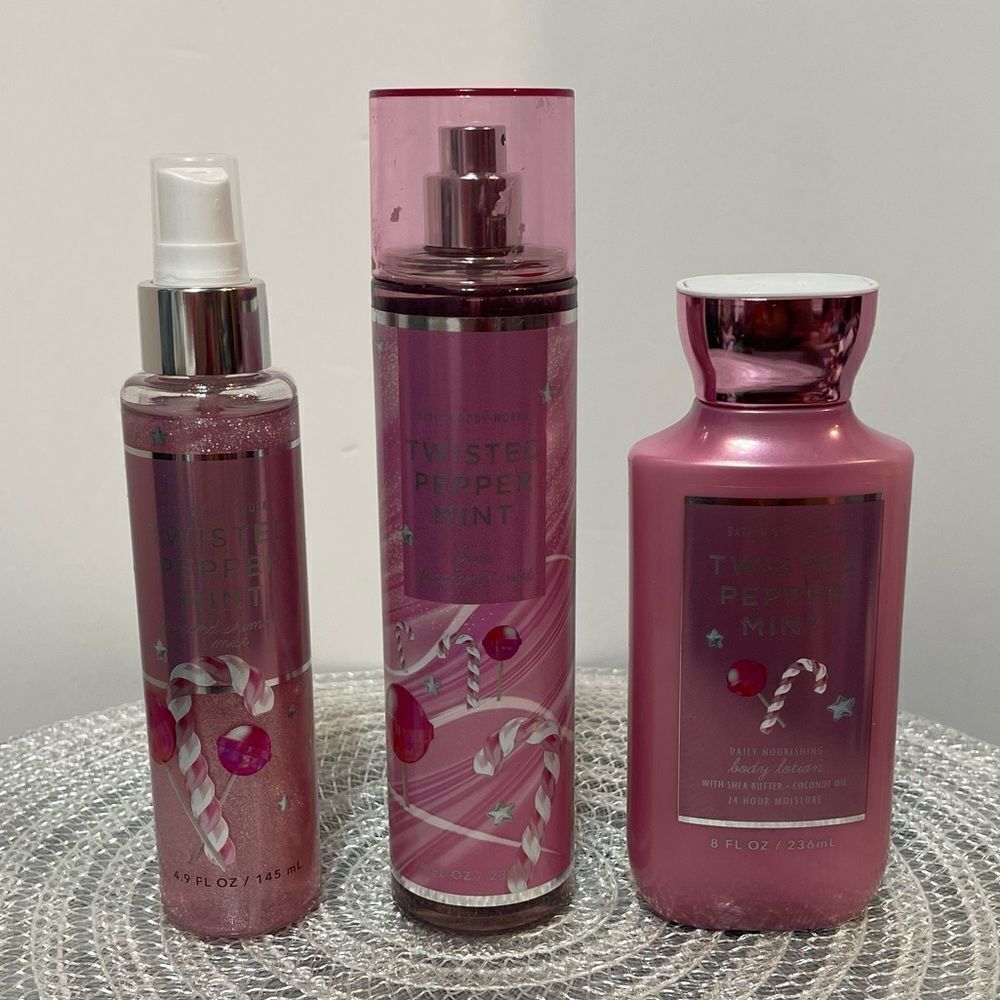 BBW Twisted Peppermint Fragrance Mist, Body Lotion and Shimmer Mist set of 3 NWT